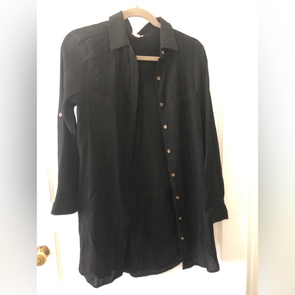 Black, button up shirt dress - Picture 1 of 3